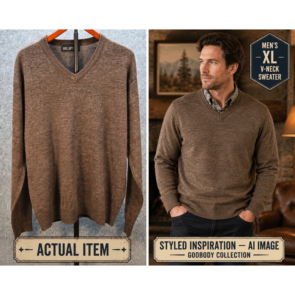Godbody Collection V-Neck Sweater Mens Brown XL Excellent Dark Academia